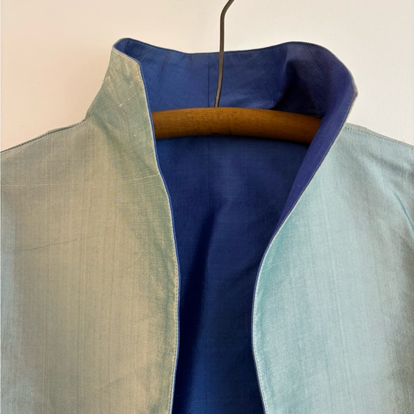 Vintage raw silk reversible formal jacket - ultramarine & ice blue - Picture 7 of 8